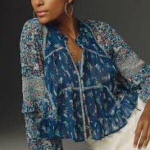 By Anthropologie Sheer Babydoll Blouse